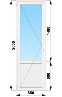 Балконная дверь поворотная с глухим низом 850x2000